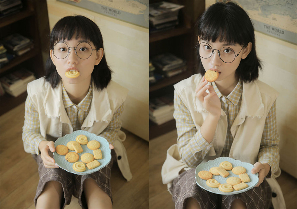 清纯短发日本萌萌哒美少女贝雷帽居家学习生活写真(1/8) 美女图片 第1张