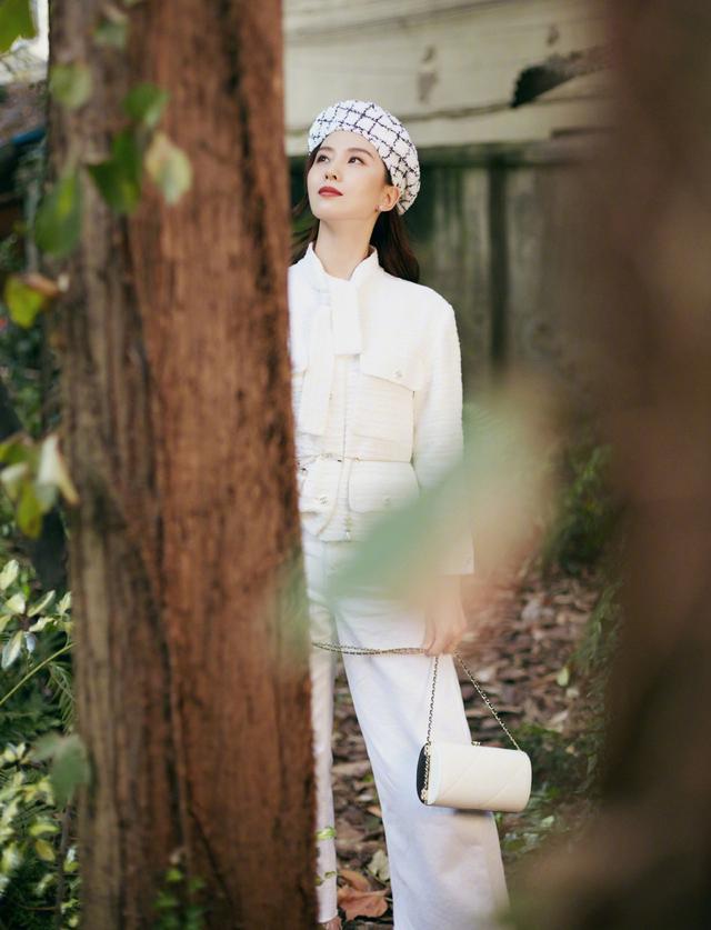 刘诗诗的美藏在骨子里，穿白色搭配优雅大气，贝雷帽更添气质 明星搭配 第2张
