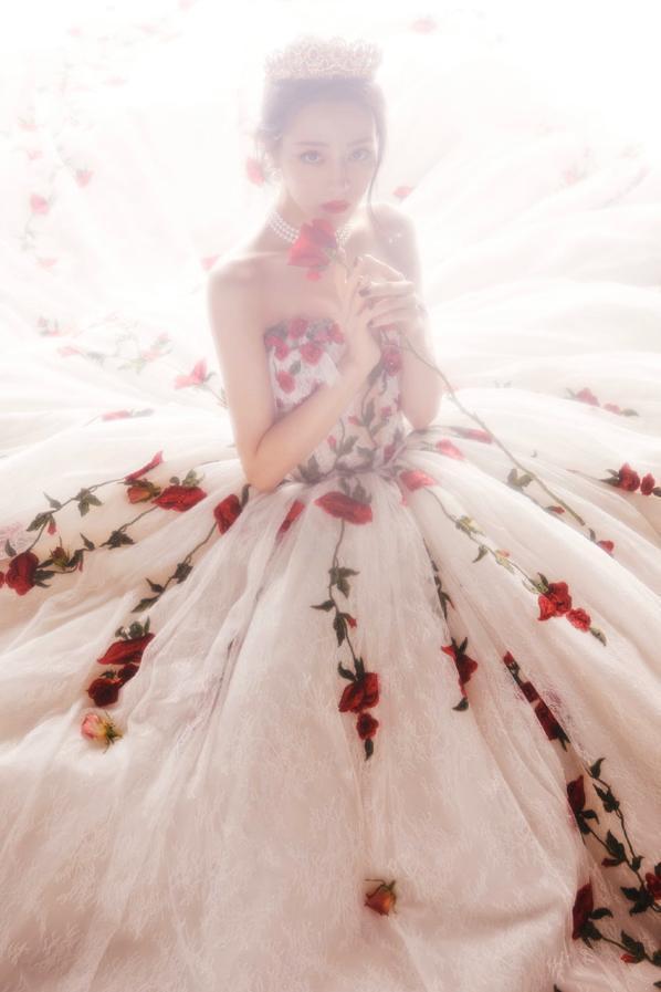 迪丽热巴穿玫瑰刺绣礼服走红毯，宛如童话里的公主 明星搭配 第2张