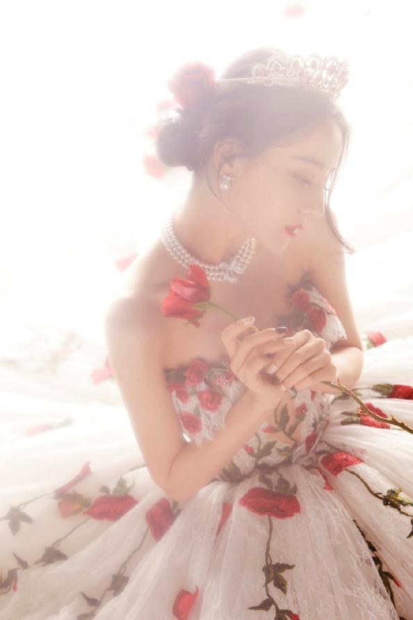 迪丽热巴穿玫瑰刺绣礼服走红毯，宛如童话里的公主 时尚 第4张