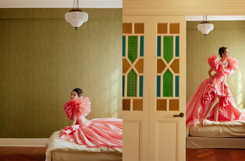 古力娜扎穿粉色花朵礼服甜美优雅，犹如仙女 明星搭配 第5张